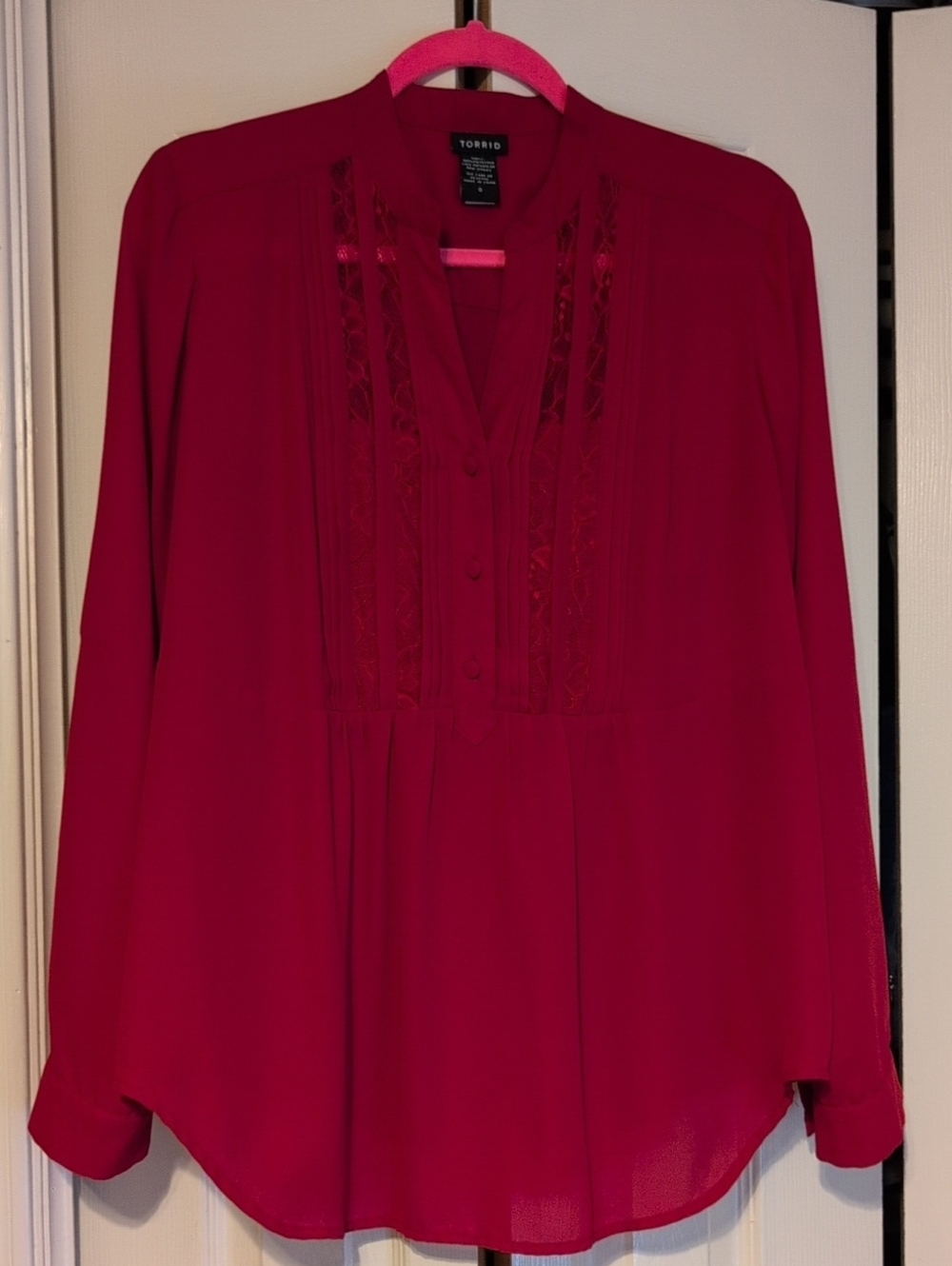 Torrid Red Lace-Pintuck Button Front Blouse